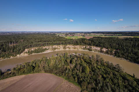 Gemeinde Waldkraiburg Landkreis Mühldorf Ebing Steilhang Inn Luftbild (Dirschl Johann) Deutschland MÜ